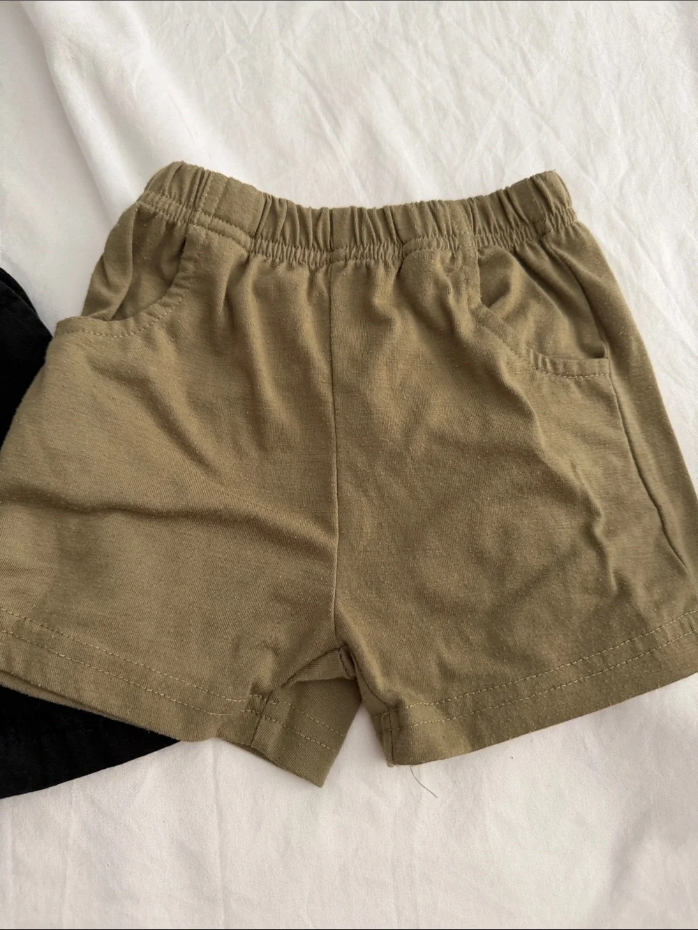 Kids Elastic Waist Shorts - Black, Olive, and Light Blue